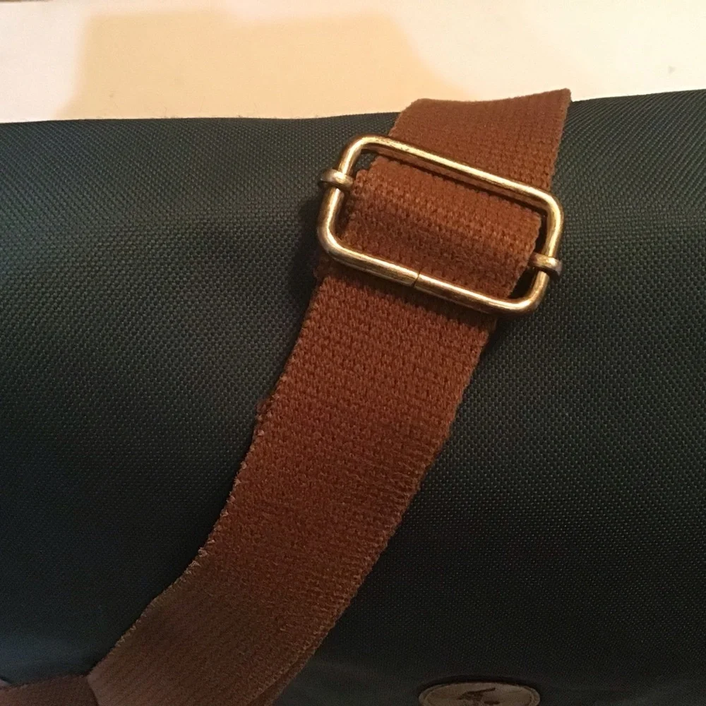Polo Ralph Lauren Vintage Messenger Bag Hunter Green Brown Leather Trim